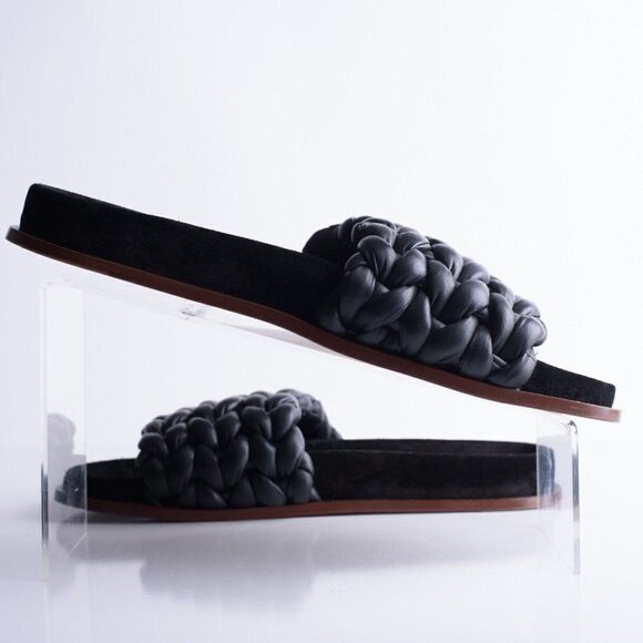 Chloe Womens Black Kacey Flats Braided Slide Sandals Shoe Leather US 8 EU 38 - Picture 3 of 9